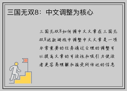 三国无双8：中文调整为核心